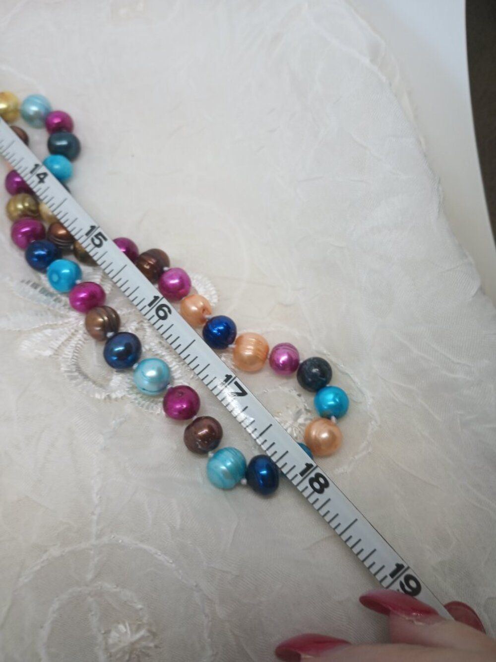 Share Savlano 7-8M Multi Color Freshwater Cultured knotted Natural Pearl Necklac - Picture 6 of 6